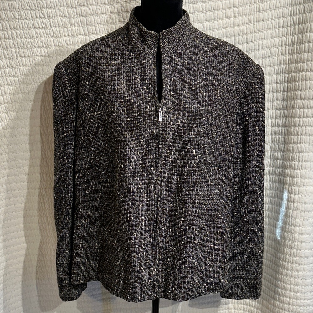 Rena Rowan Tweed Blazer Wool Nylon Silk Blend Zip Front Plus Size 22W